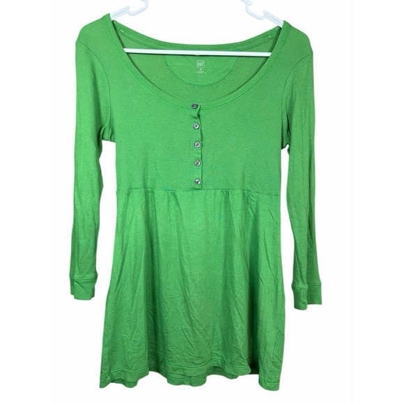 GAP Tops - GAP Y2K Scoop Neck Babydoll Top Green‎ Ribbed Cotton Modal Women's S Henley